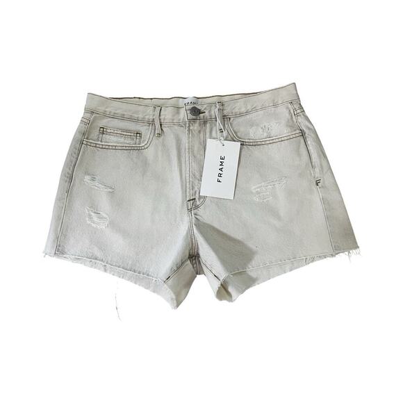 FRAME Le Brigette High Waist Distressed Denim Shorts Size 30 White Calverton NWT - Picture 1 of 8